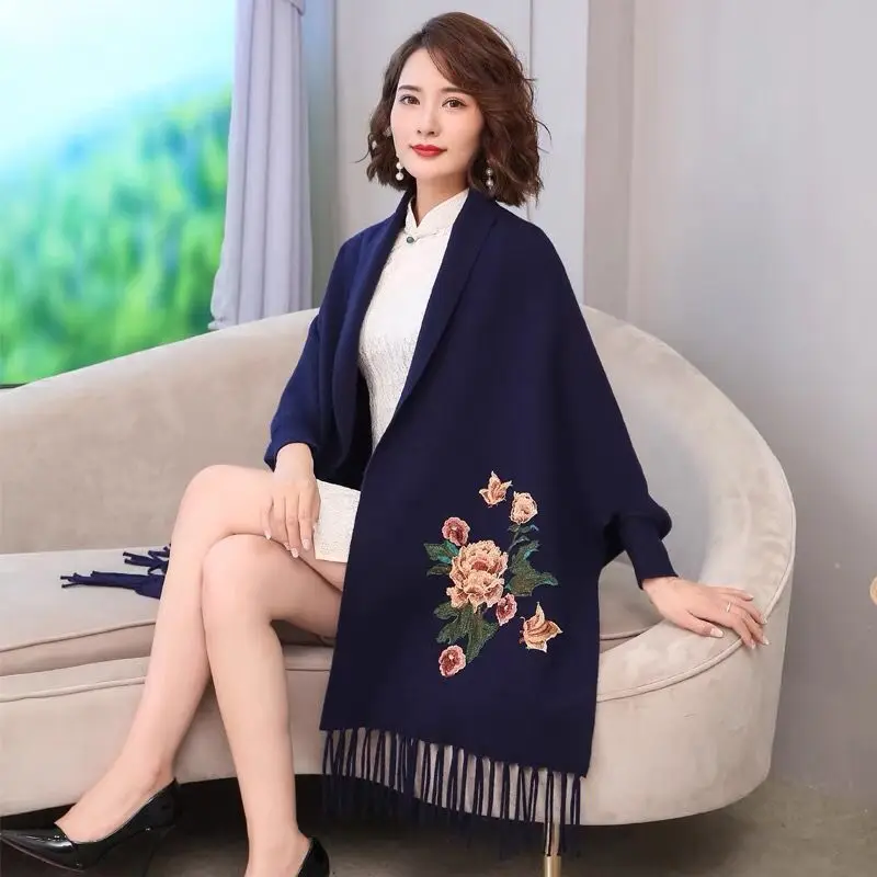 

Cashmere poncho shawl women autumn and winter coat scarf dual-use with sleeves wool warm autumn cloak cape cheongsam outside