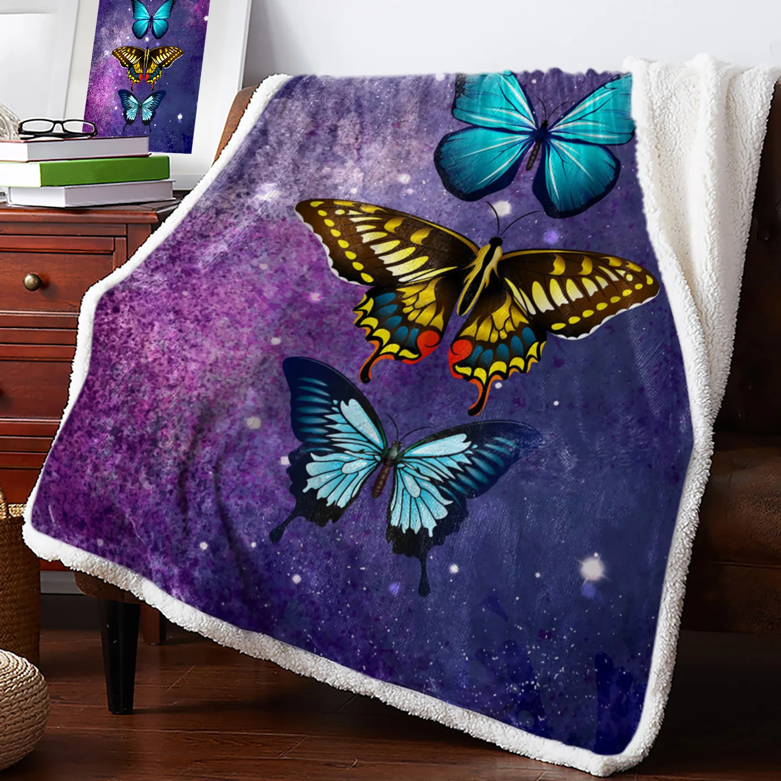 

Purple Butterfly Starry Sky Fleece Blanket Office Sofa Bed Cover Bedspread Warm Blankets for Beds Cashmere Blanket