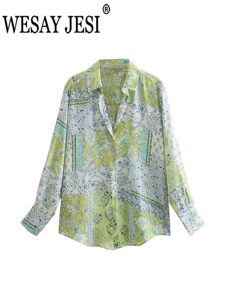 

WESAY JESI Women's Blouse Vintage Flower Print Long Sleeve Shirt Streetwear Fashion Lapel Single Breasted Lady Elegant Chic Top