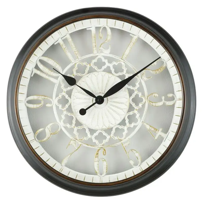 

Indoor Round White & Oil Rubbed Bronze Analog Arabic Number Wall Clock