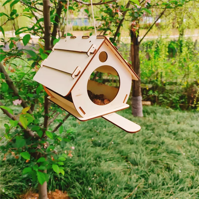 

Hanging Wooden Bird Feeder Diy Assembly Garden Decoration Outdoor Bird Cage Pendant Bird House