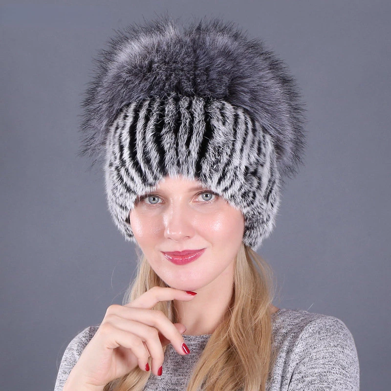 

New Women Fur Hat for Winter Rabbit Fur Cap Russian Style Knitted Thick Hat Female Outdoor Warm Earmuff Balaclava Beanies Caps