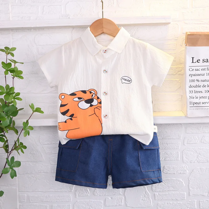 

New Baby Boys Children’s 2pcs Suits Summer Casual Kids Infant Clothing Cartoon T-shirt+Solid Shorts Toddler Girls Clothes Sets