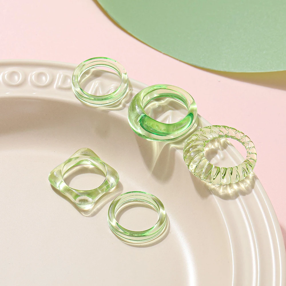 

Korean Colorful Transparent Resin Acrylic Rings Set for Women Trendy Geometric Square Round Ring Wedding Jewelry
