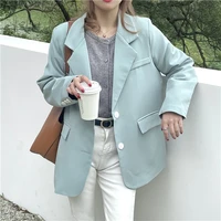 2021 spring autumn new fashion loose sweet blazer green elegant commuter blazers women single breasted solid colors casual suit