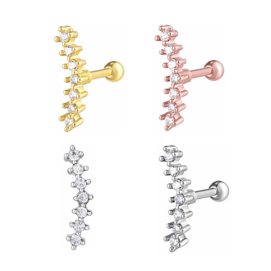 

1pc Long Crystal Zircon Cartilage Helix Earring 16G Stainless Steel Lobe Stud Tragus Ring Fashion Gothic Ear Piecring Jewelry