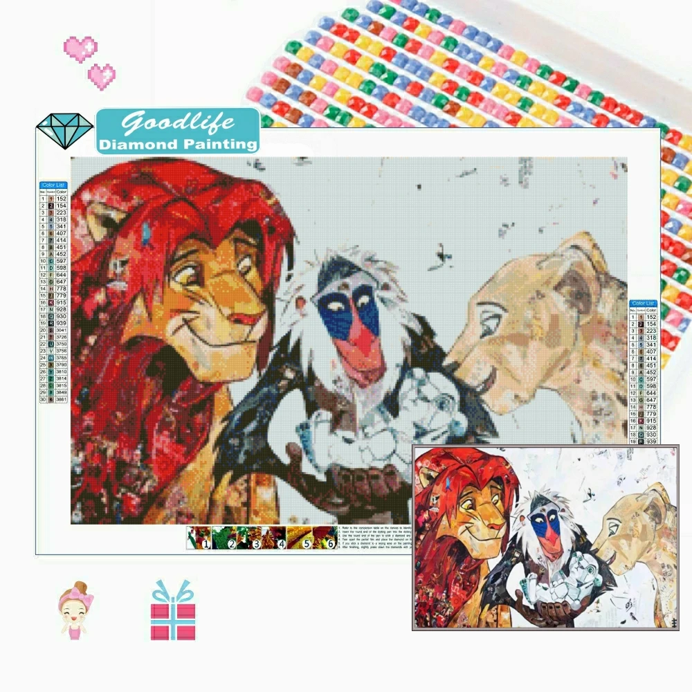 

The Lion King Disney Cartoon 5D DIY Full Diamond Mosaic Rhinestones Embroidery Mosaic Cross Stitch Home Decor Art Handicraft
