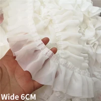 6cm wide white pleated chiffon fabric lace applique fringed ribbon edge ruffle trim princess dress collar neckline sewing decor