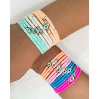 perisbox cute colorful natural shell eye bead bracelet for women bright color soft pottery disc beaded bracelets
