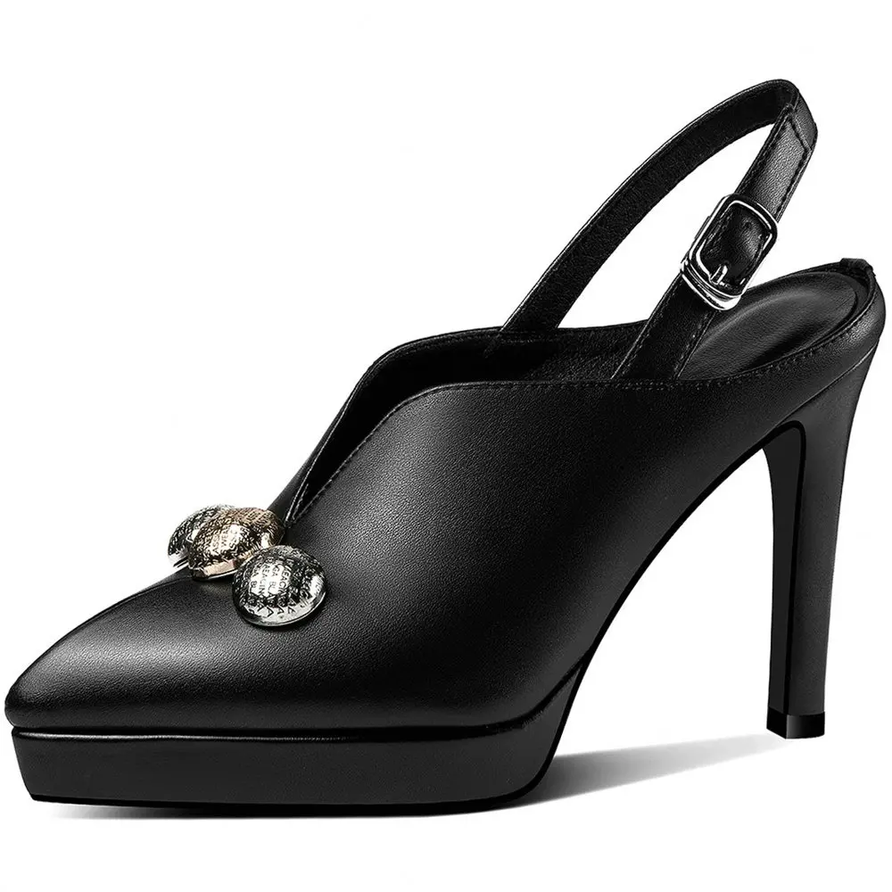 Platform Pumps Women's Pointed Toe Genuine Leather High Heels Stiletto Slingback Summer Ankle Boots Oxfords Sandals