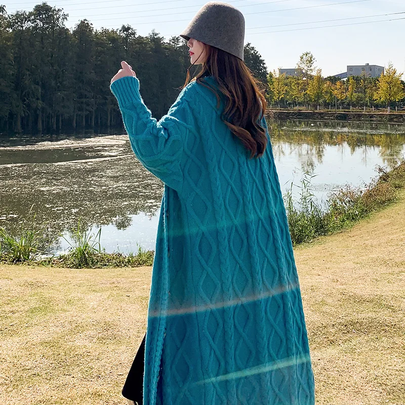 2023 Knit cardigan Sweater Outerwear Women Autumn and Winter All-Matching Retro Twist Korean Sle Idle Loose Mid-Length