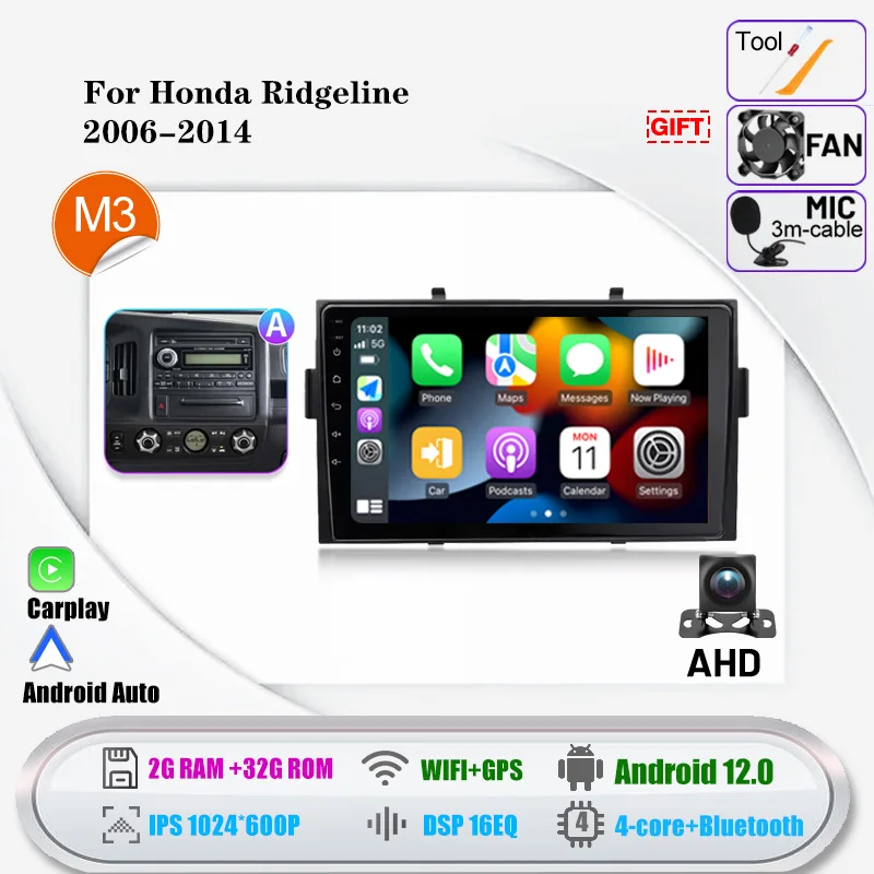 

Автомобильный Carplay Android Auto беспроводной Bluetooth для Honda Ridgeline 2006-2014 автомобильный радиоприемник видео 8 ядер 6 + 128G стерео WIFI GPS
