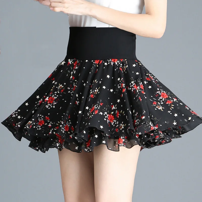 2022 Fashion New Summer Ladies High Waist Slim Anti Voyeur Skirt Kawaii Harajuku Floral Print Swing Ball Dress Skirt Mini Skirt