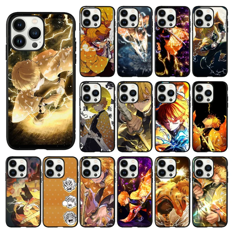 

Demon Slayer Agatsuma Zenitsu Phone Case for iPhone 14 13 12 11 Pro MAX X XS Max XR Mini SE 7 8 Plus Black Funda Coque Case