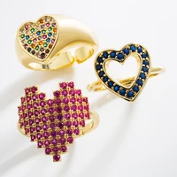 fashion gold color metal heart red zircon open ring punk vintage geometric adjustable ring for women party jewelry