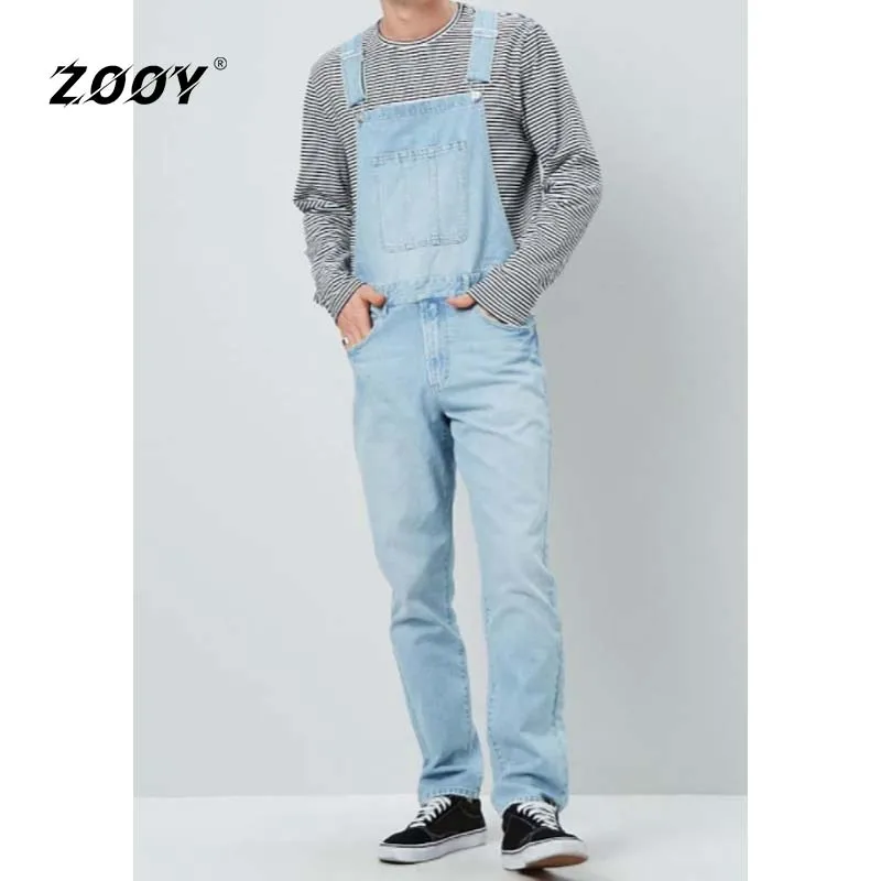Men Jumpsuit Luxury Jeans Mens Bottoms Asian Streetwear Korean Man Fashion Loose Solid Denim Bodysuit Straight Pants Daily Wear