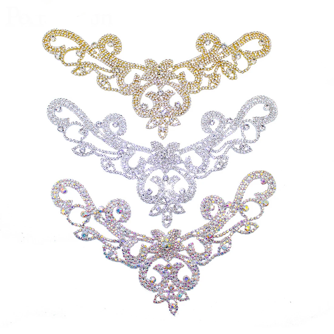 

Rhinestone Embellishments DIY AB Color Welding Crystal Patch Collar For The Wedding Dress Flashing Sewing Clothing Accessories