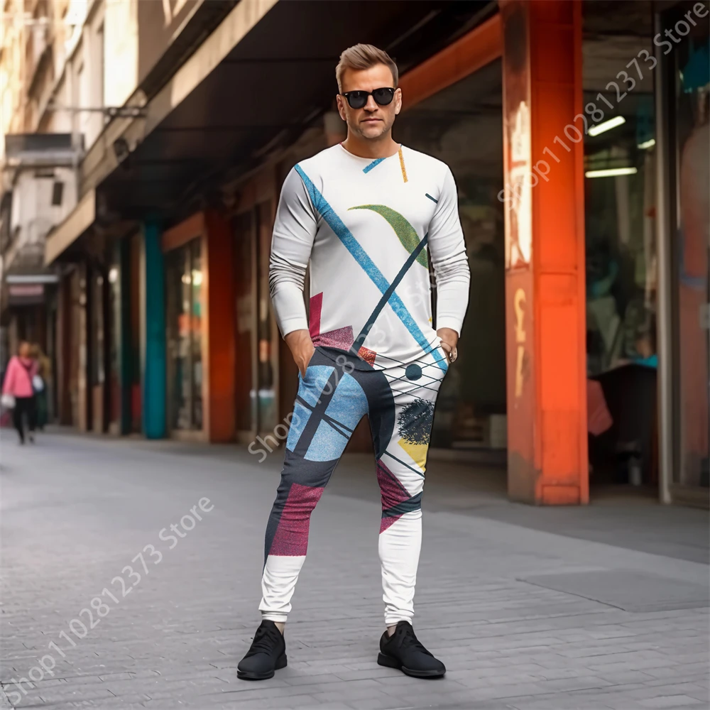 2023 Tracksuit Men Long Sleeve T-shirt Two Piece Set Men Fashion 3D Colorful Graffiti Printing Casual Streetwear Clothes For Men