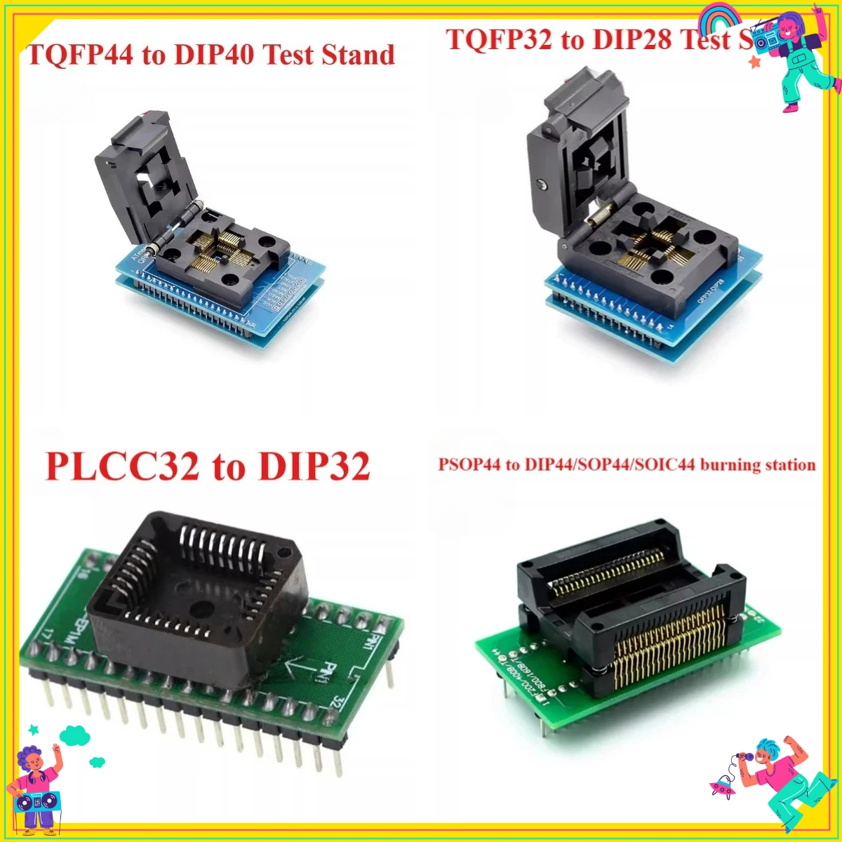 Фото TQFP32 — DIP28 TQFP44 — DIP40 PSOP44 — DIP44 PLCC32 — DIP32 Розетка/сиденье для программирования База для сбора №2