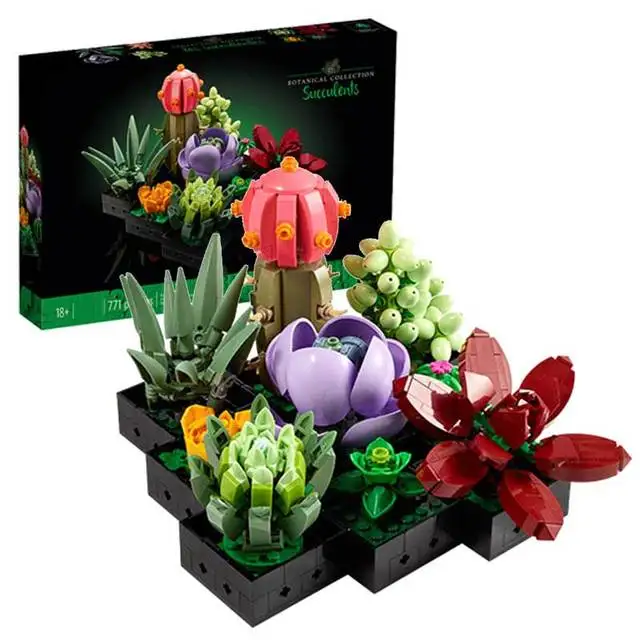

771pcs Succulents Flowers Bouquets Building Blocks Bonsai Bricks Home Decor Toy Adults Girlfriend Holiday Gifts Compatible 10309