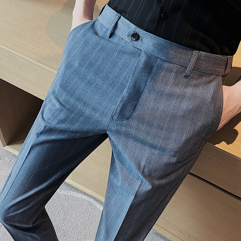 

Mens Dress Suit Pants Formal Business Stripe Suit Pants Korean Casual Dress Suit Office Work Slim Fit Male Trousers D185