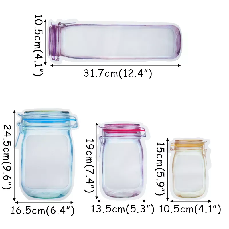 

Mason Jar Zipper Bags Stand-Up Food Storage Snack Candy Bags Reusable Airtight Seal Food Storage Bag Leakproof Kitchen Organizer