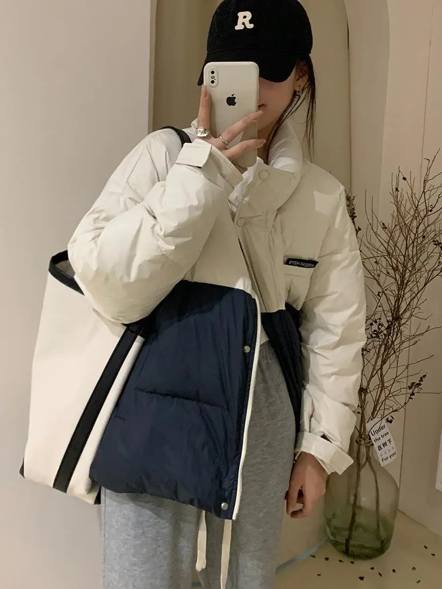 Collision Color Down Jacket Female 2022 Winter New Collar Thickened White Duck Down Bread Clothes Jacket