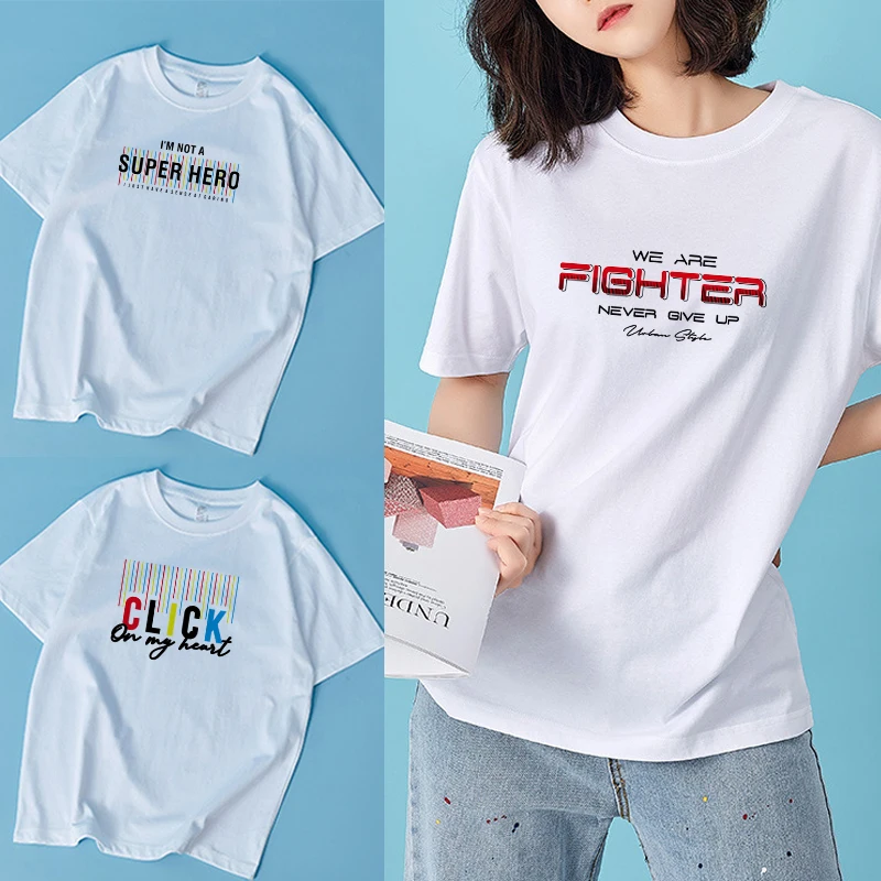 

Ladies Tops Tee White All-match Casual T-Shirts O Neck Line Simple Color English Print Commuter Short Sleeve Women's Clothing