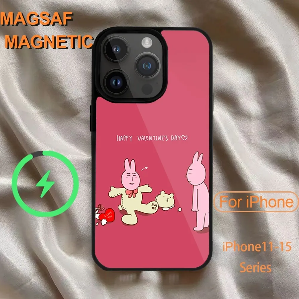 Забавный розовый красный кролик Myfriend чехол для телефона iPhone 14 13 12 11 15 Pro Max Magsafe