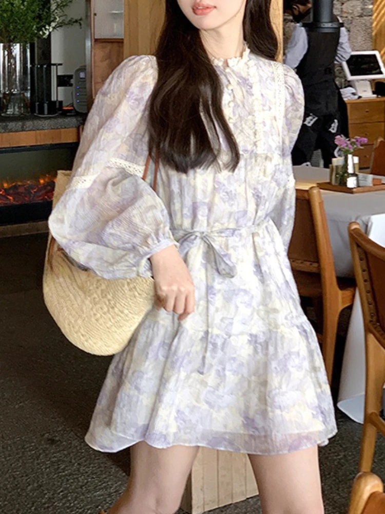

Летнее милое цветочное мини-платье Y2k 2023, женское элегантное кружевное платье в пляжном стиле, повседневное короткое строгое платье во французском стиле, корейский шик