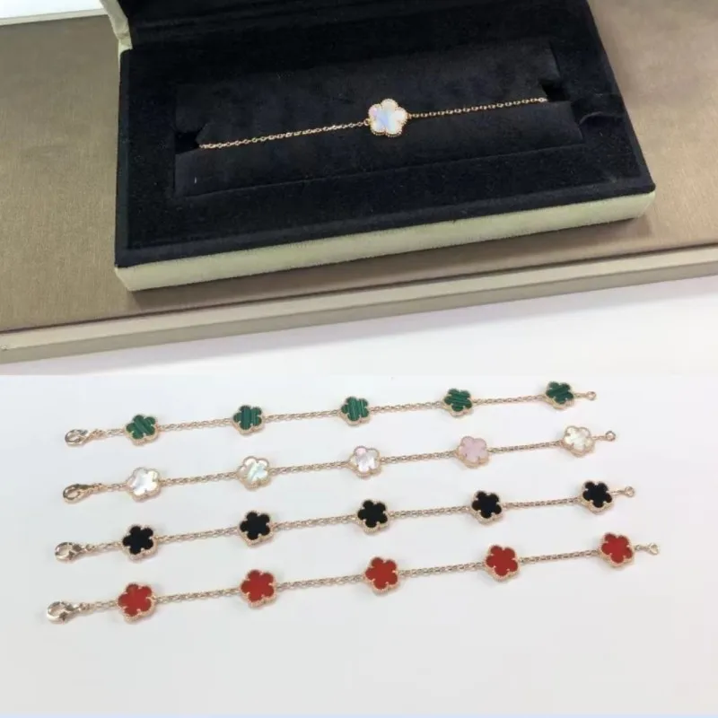 

2023 Luxury Brand Electroplating 18K Rose Gold Bracelets S925 Silver Red Agate Flower Women Bracelet Men Fashion Jewelry Gift