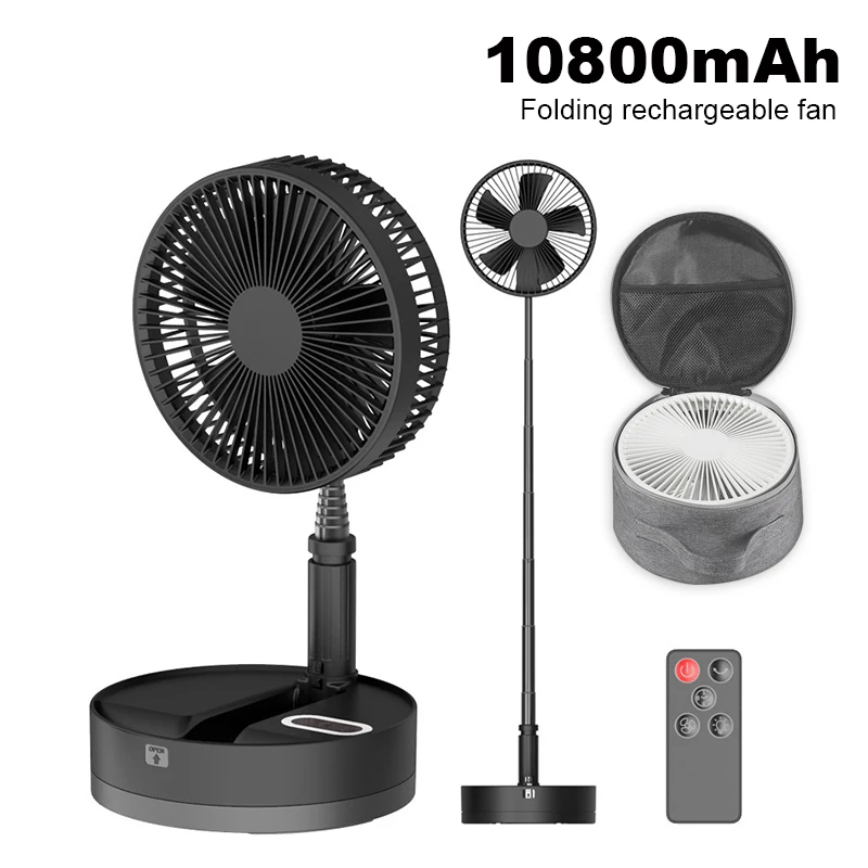 10800mAh Outdoor Fan Usb Rechargeable Folding Fan Retractable Flooring Desk Office Air Cooler With Remote Control
