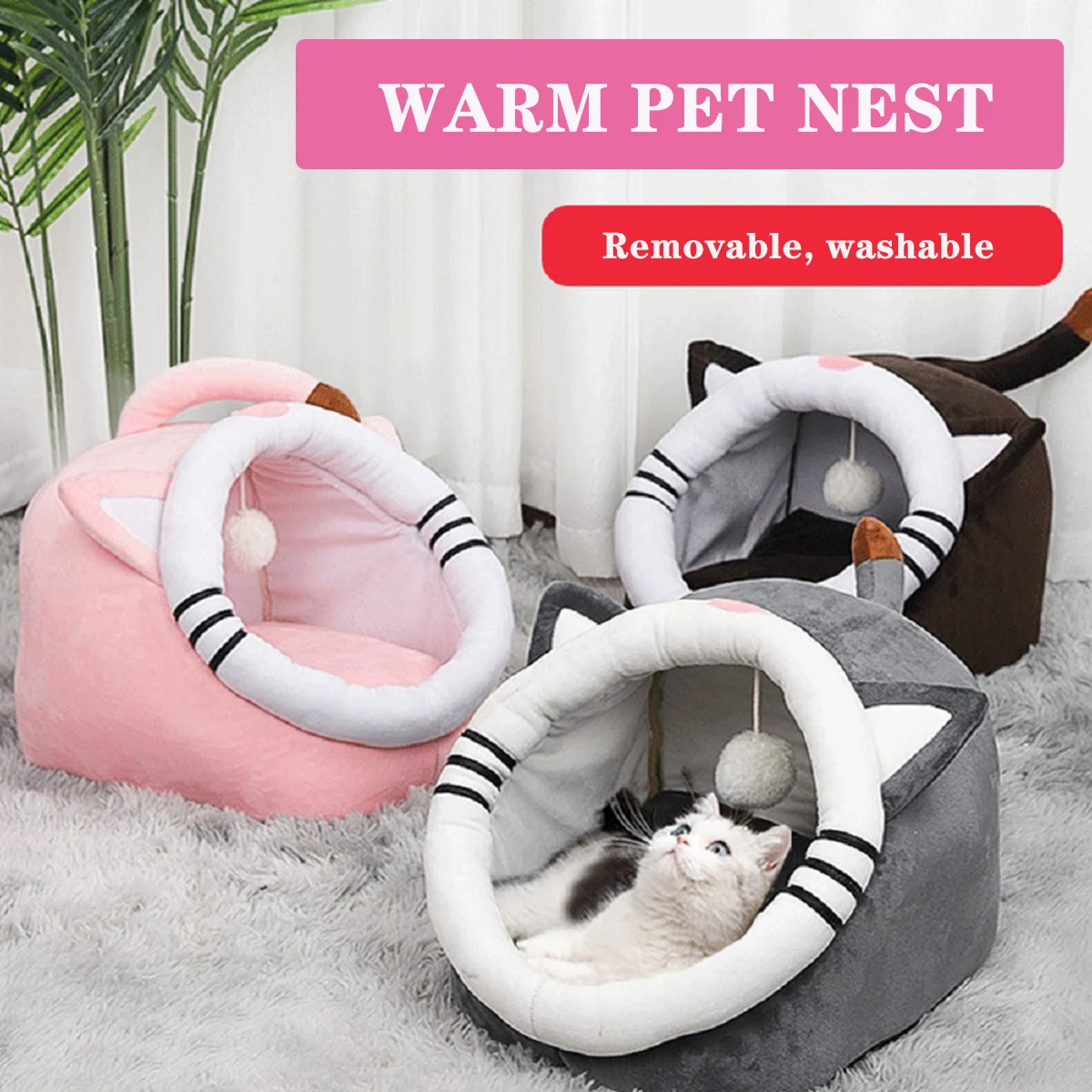 

Зимнее теплое гнездо для домашних животных съемное и моющееся удобное мягкое гнездо для кошек