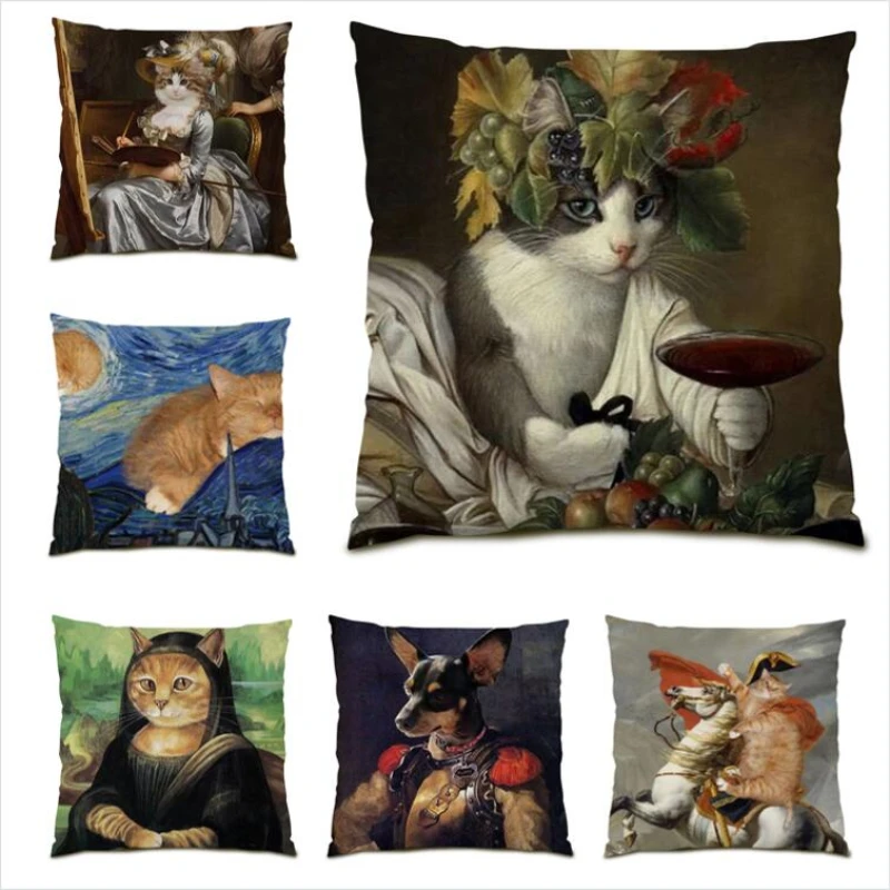 

Animal Pillow Cover Cat Dog Polyester Linen Throw Pillow Covers Abstract Home Decor Living Room Bedroom Office Gift Velvet E1178