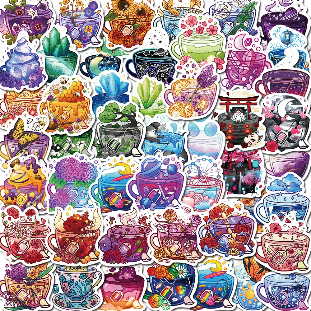 

10/30/49PCS Magic Cup Multicolor Stationery Stickers Waterproof Luggage Windows Laptop Motorcycle Trunk Table PVC Decals Toys
