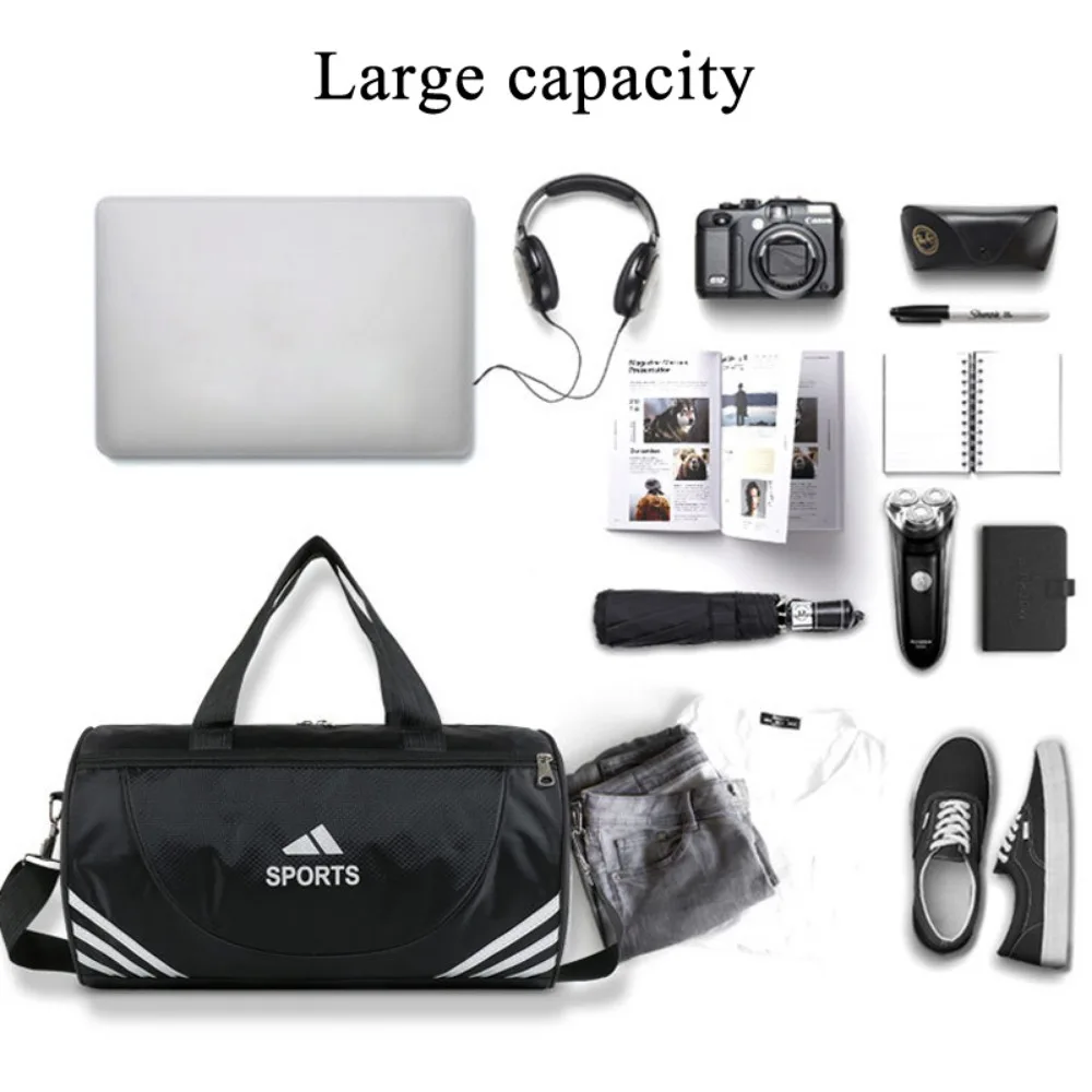 Men Women Sports Gym Bag Travel Fashion Unisex Outdoor Yoga Training Fitness Leisure Bag Black Swimming Handbag