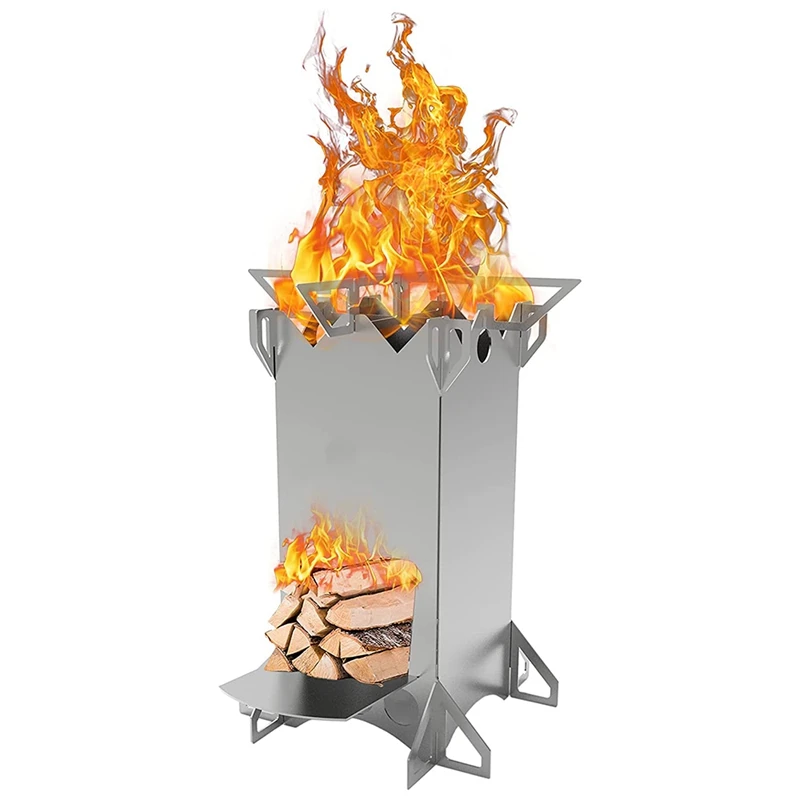 

Top!-Wood Burning Camping Rocket Stove, Portable Backpacking Stainless Steel Wood Stove Camping Accessories For Picnic BBQ