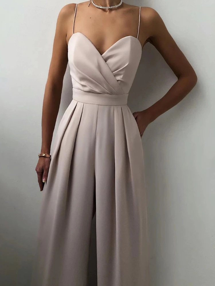 Elegant Jumpsuit Women 2022 Summer Sexy Sleeveless Sling Bodysuit Women Solid Color Casual Rompers Monos Mujer Elegante Fiesta