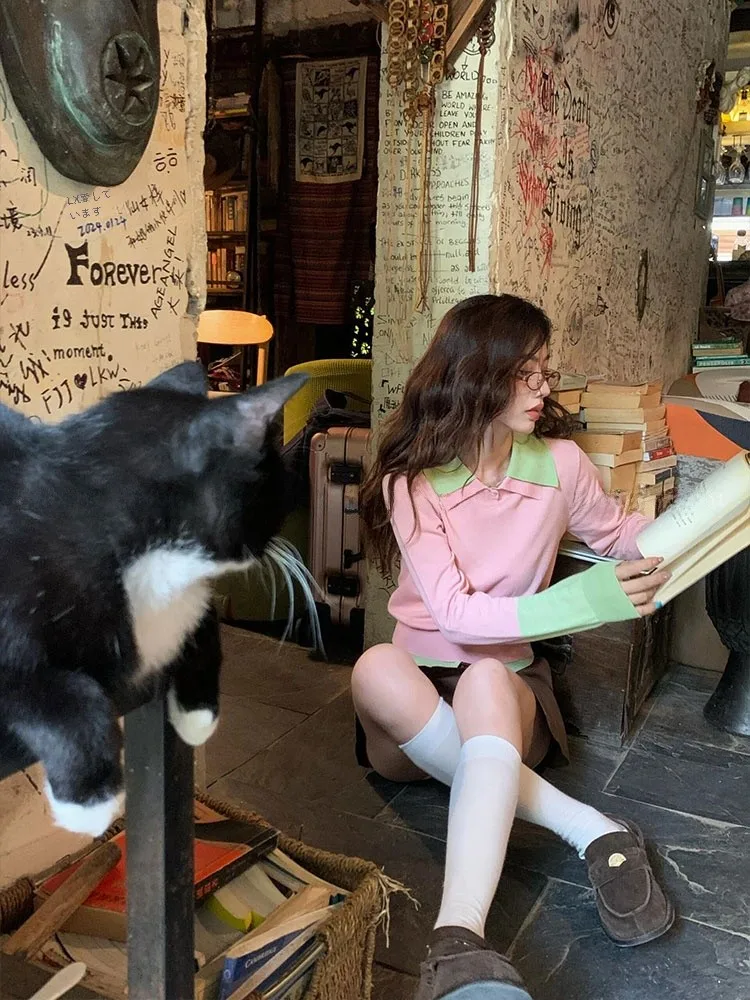 Универсальный модный вязаный свитер с двойными лацканами во французском стиле