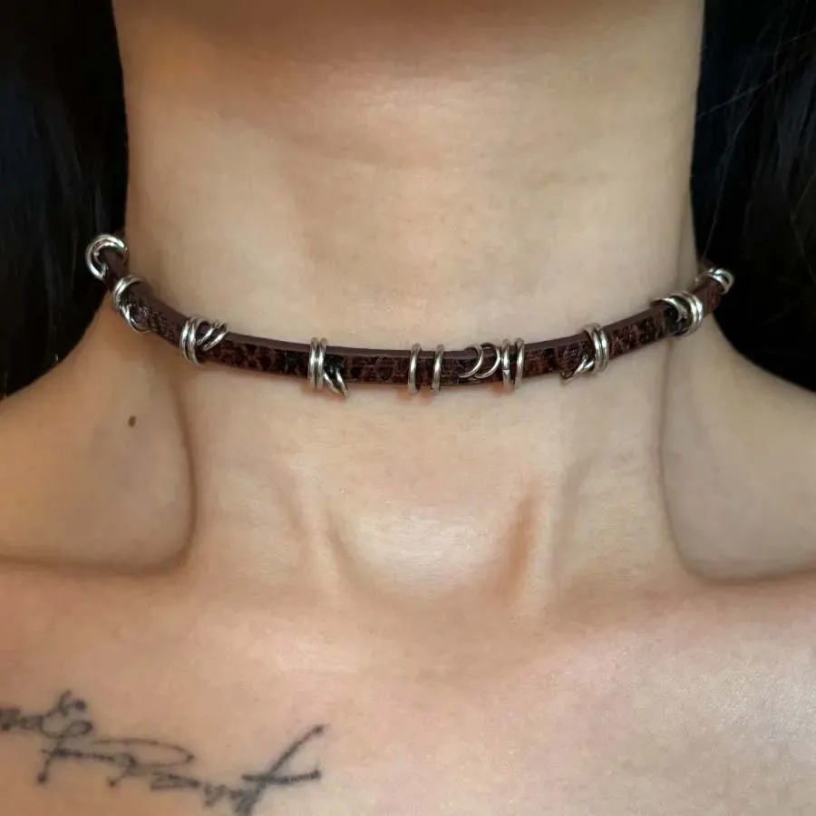 Круглый металлический чокер из тонкой кожи | AliExpress