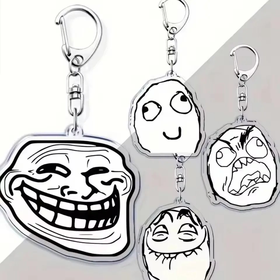 Фото Забавный брелок TrollFace для аксессуаров, сумка NoMeGusta Rage Face ForeverAlone, кулон, брелок, кольцо, брелок, ювелирные изделия, подарки для фанатов №1
