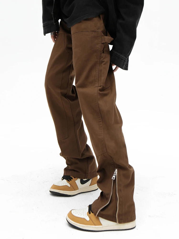 American Retro Worker Cargo Pants Fashion Y2K MEN Denim Denim Street Clothing Loose Pants and Clothing Side Zipper Loose Pants