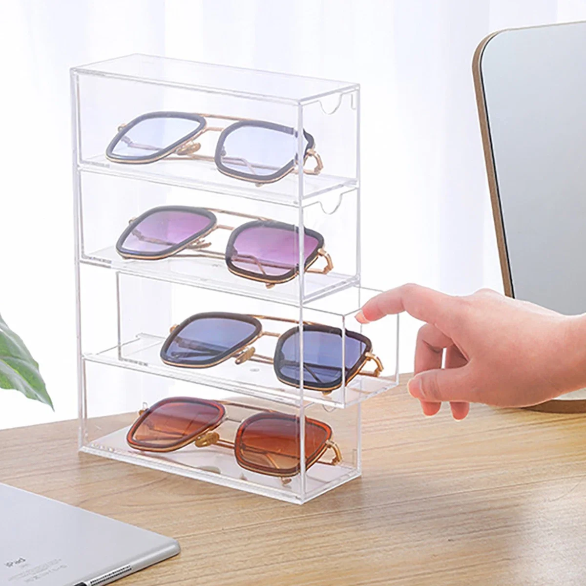 

Glasses Storage Box 4 Layers Large Glasses Organizer Box Multifunctional Stackable Display Holder Reusable Acrylic Cosmetics