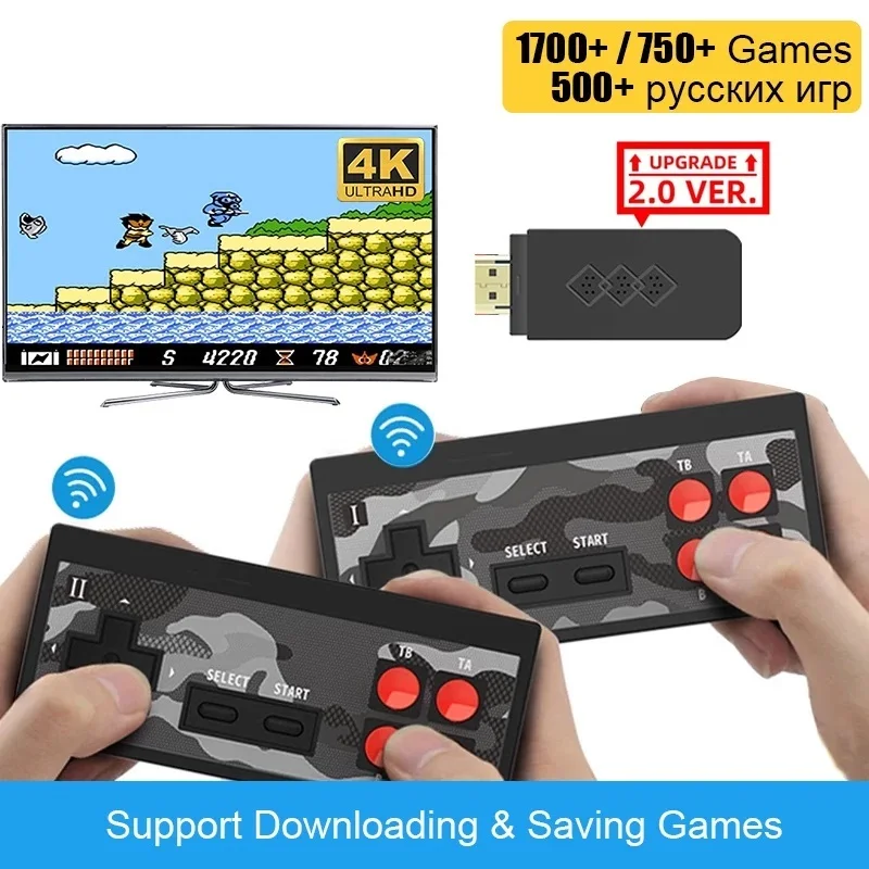 

DATA FROG Video Game Build-in 1700+ NES Games Dandy Game Console Mini Game Stick 4K HD TV Retro Game Console Support 2 Players
