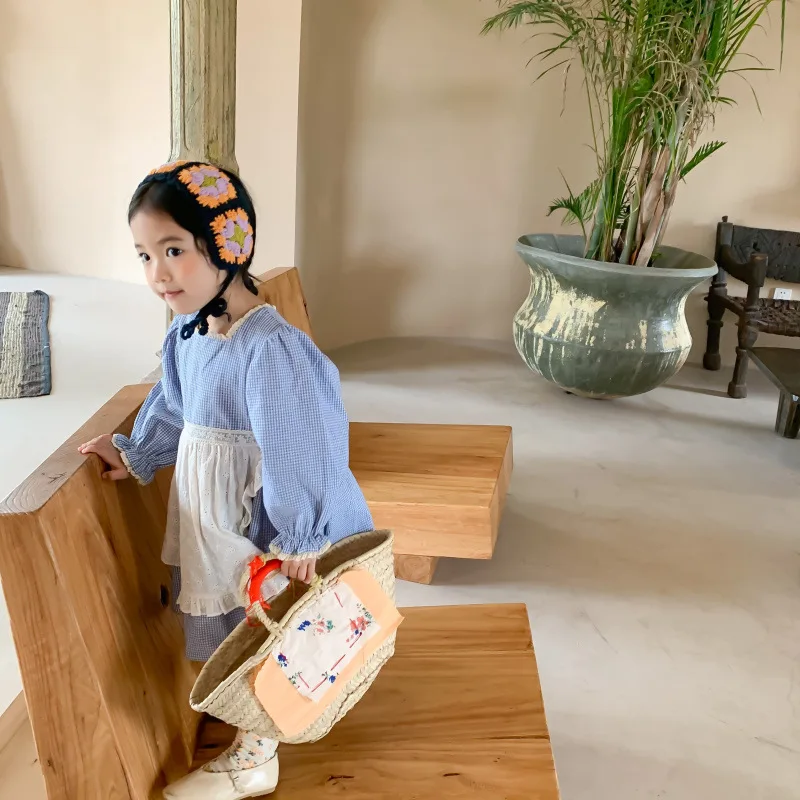 Платье для девочек новая весенне-осенняя кружевная клетчатая юбка в стиле ретро