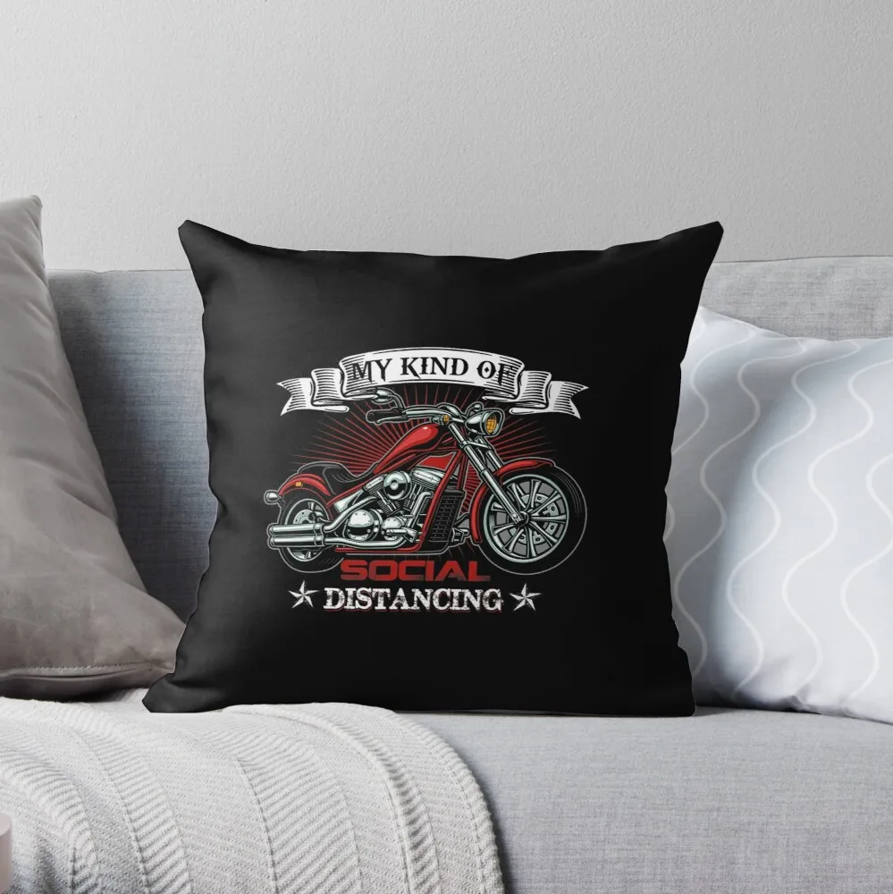 

My Kind Of Social Distancing Funny Motorcycle Biker Quotes Throw Pillow Print Zipper Decorative Pillowcase Car Cushion Cover