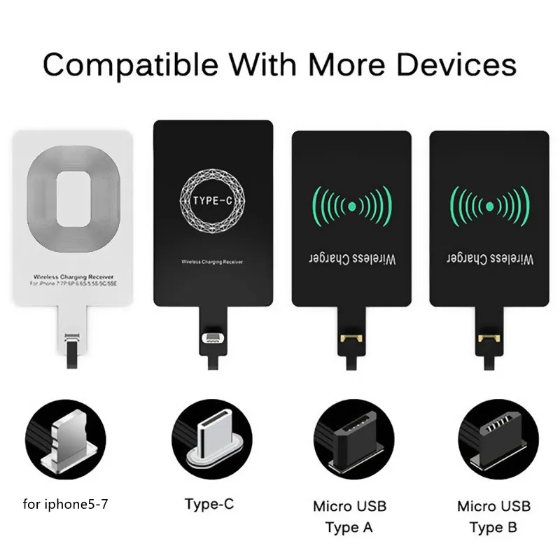 qi wireless charger receiver support type c microusb fast wireless charging adapter for iphone5 7 android phone wireless charge free global shipping