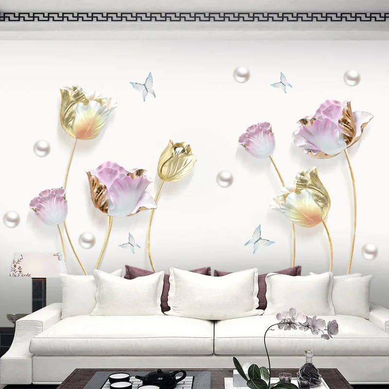 

3D Three-dimensional Wall Stickers Tulip Bedroom Decoration Room Warm Wall Self-adhesive Wallpaper Stickers Pegatinas De Pared