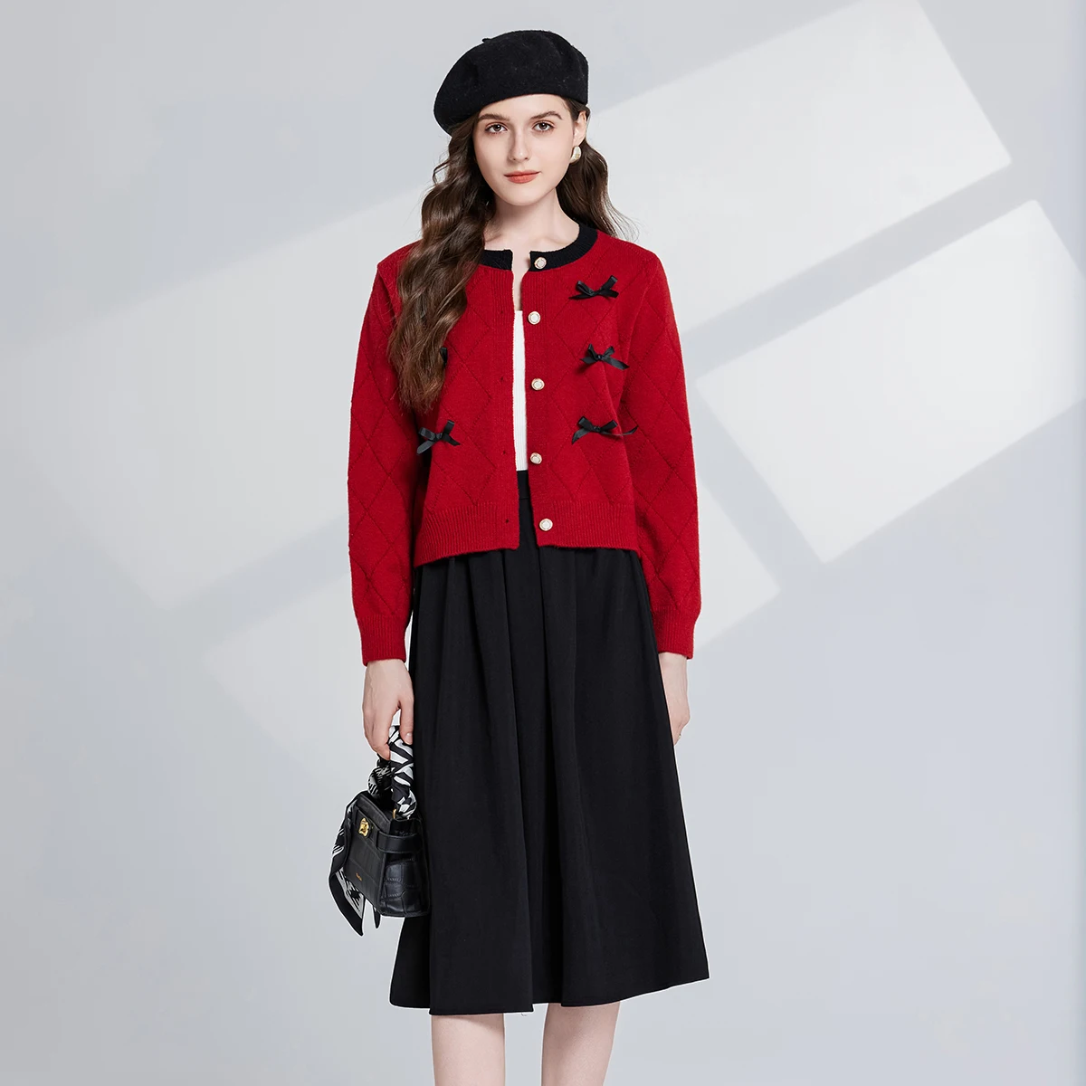 Женский вязаный кардиган с бантом комплект из двух предметов Теплый мягкий и