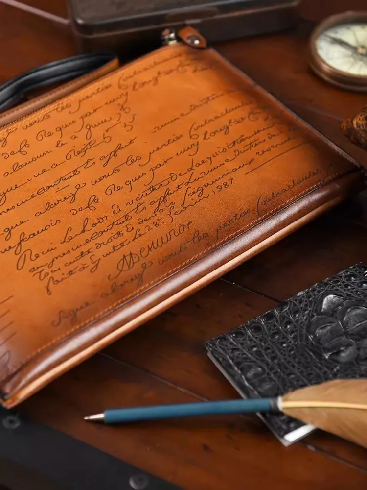 Деловой клатч из натуральной воловьей кожи для мужчин деловая сумка-конверт на